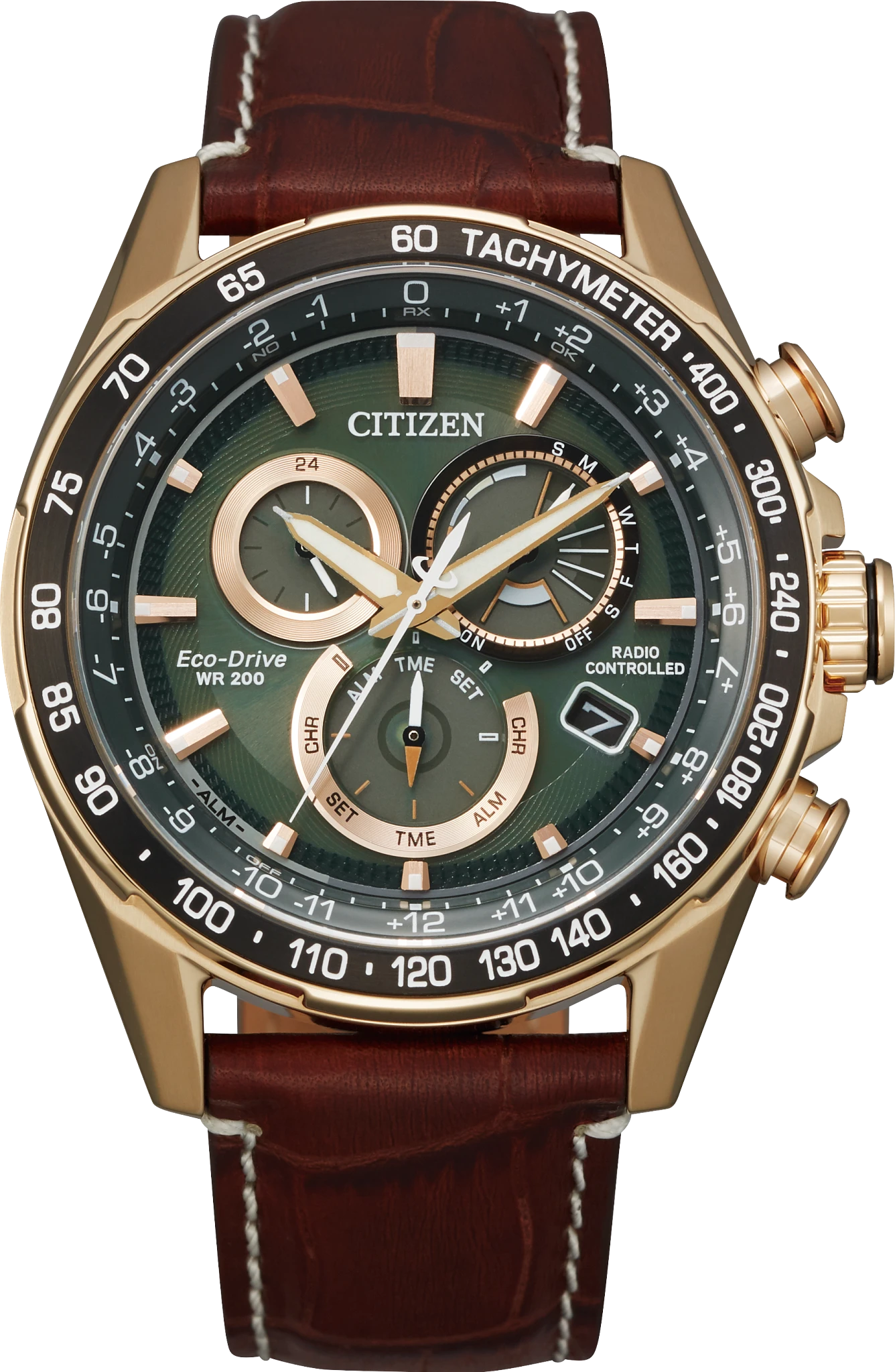 Perpetual Chrono A-T Green Dial Leather Strap CB5919-00X | CITIZEN